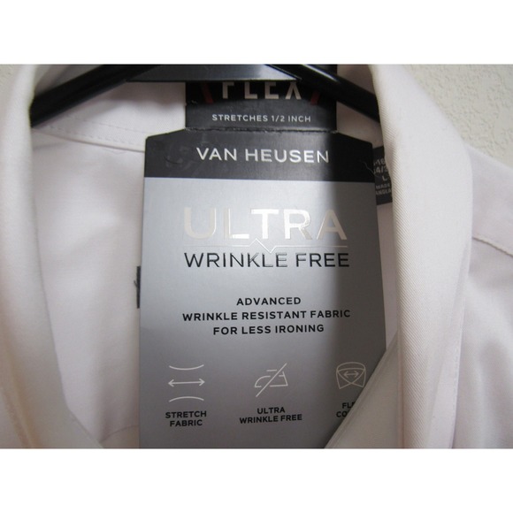 Van Heusen Flex Mens Ultra Wrinkle Free Regular Fit Dress Shirt White 16-16.5 L - Picture 3 of 10